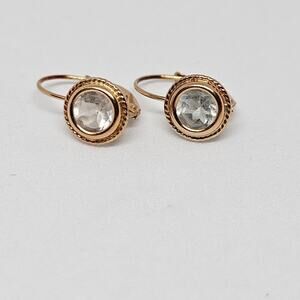 Pale Blue Topaz 14K Yellow Gold Earrings Drop Gemstone Round Lever Back